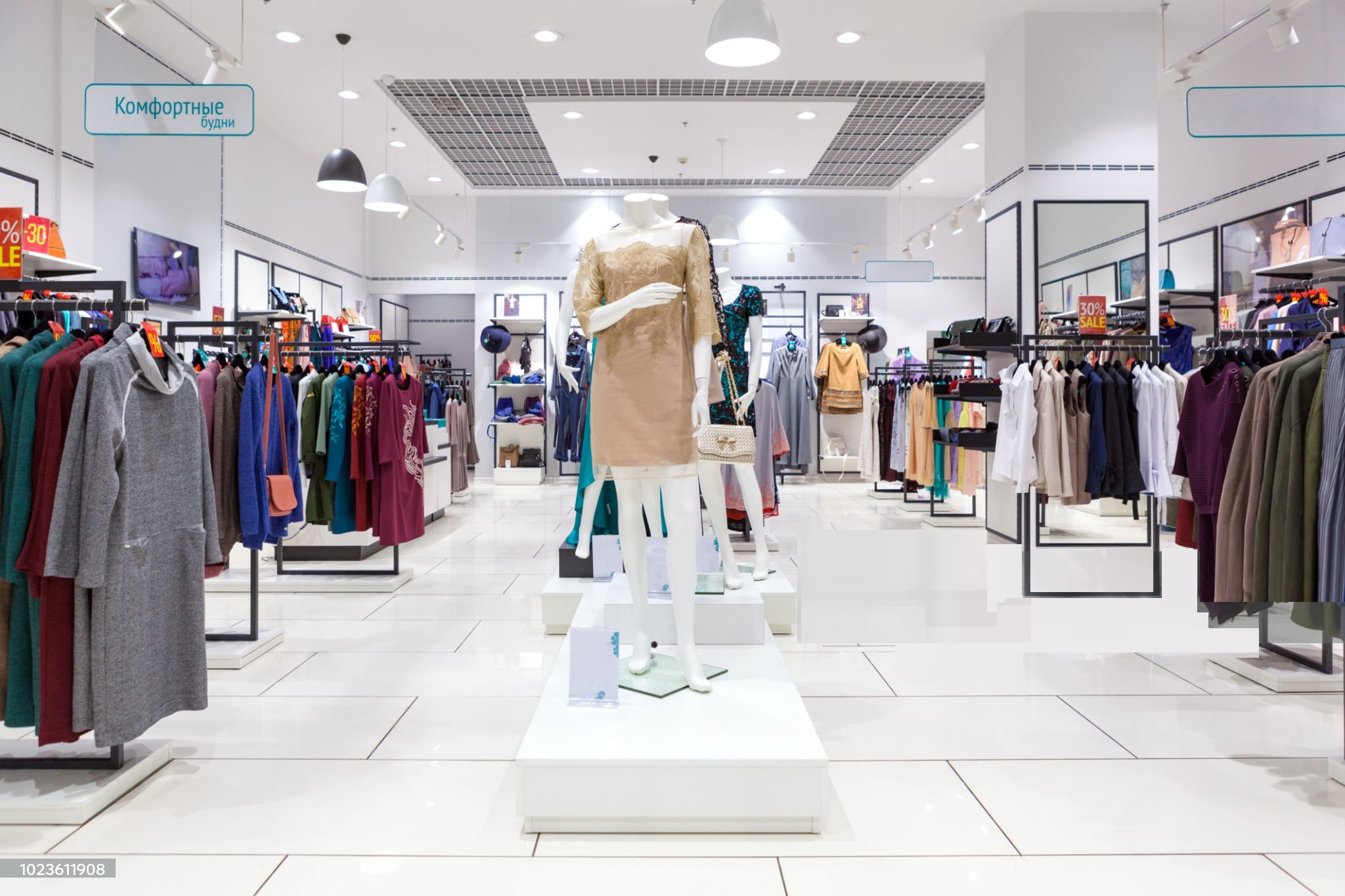 Interior of fashion clothing store for women.