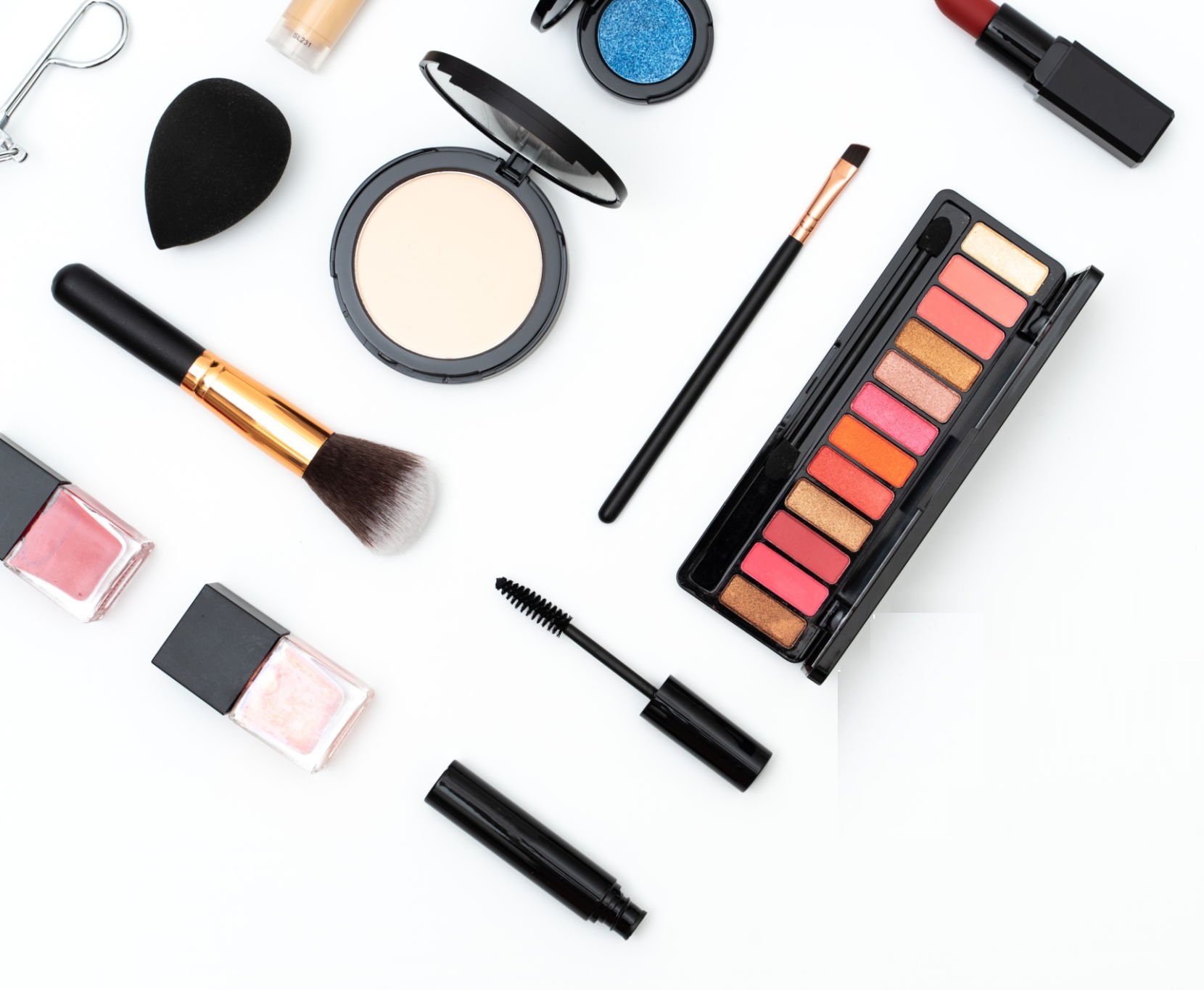 set decorative cosmetics on white